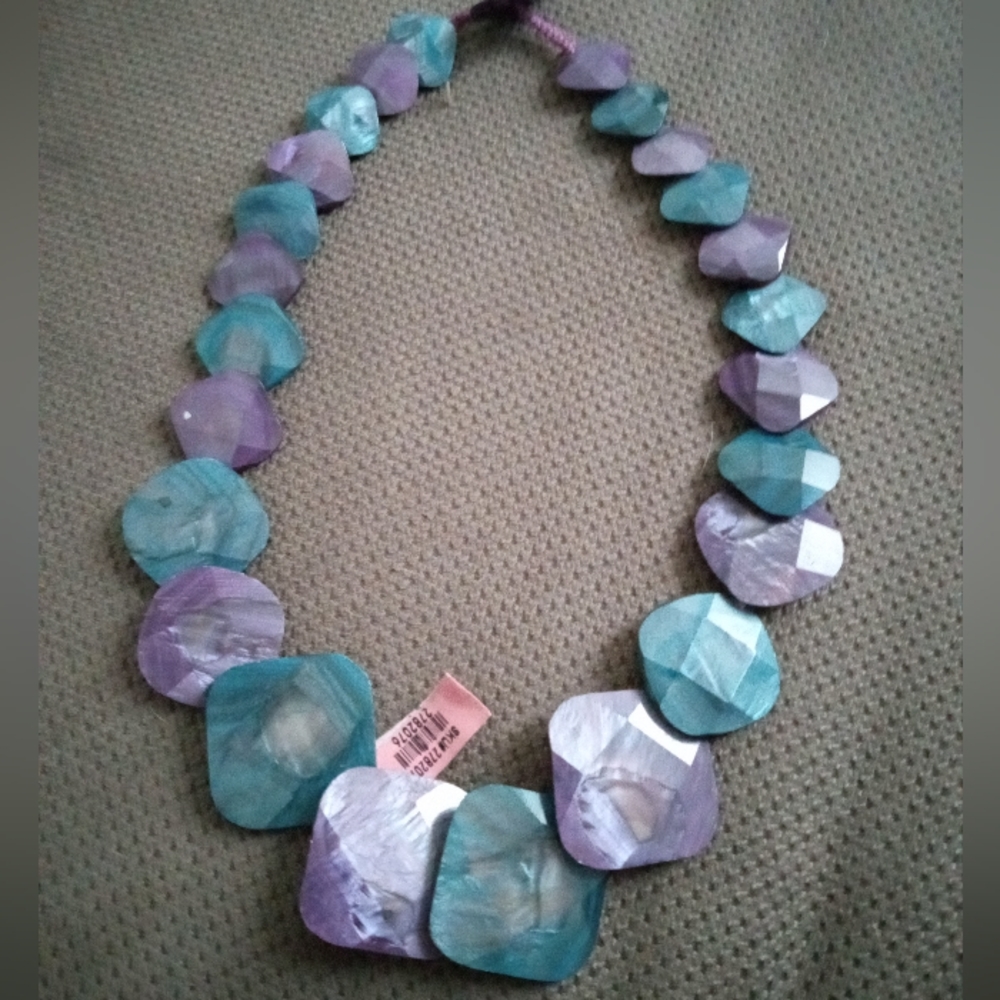 Purple and Teal Square Beaded Necklace